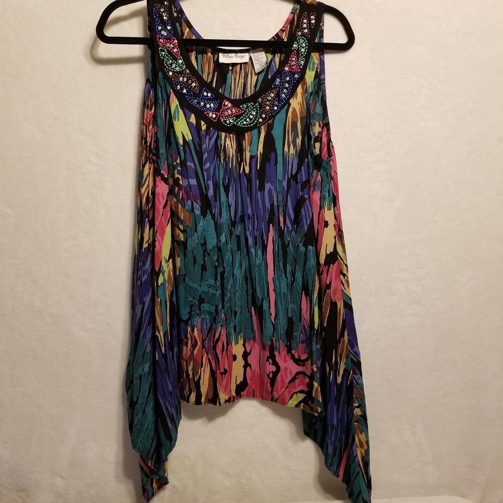 Willow Ridge L Top Beaded Shark Bite Rayon Boho Beach Coastal Cruise Vacation